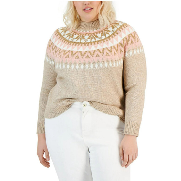 TOMMY HILFIGER Half Snowflake Pullover Sweater 2X Beige Fairisle NWT - Picture 1 of 10